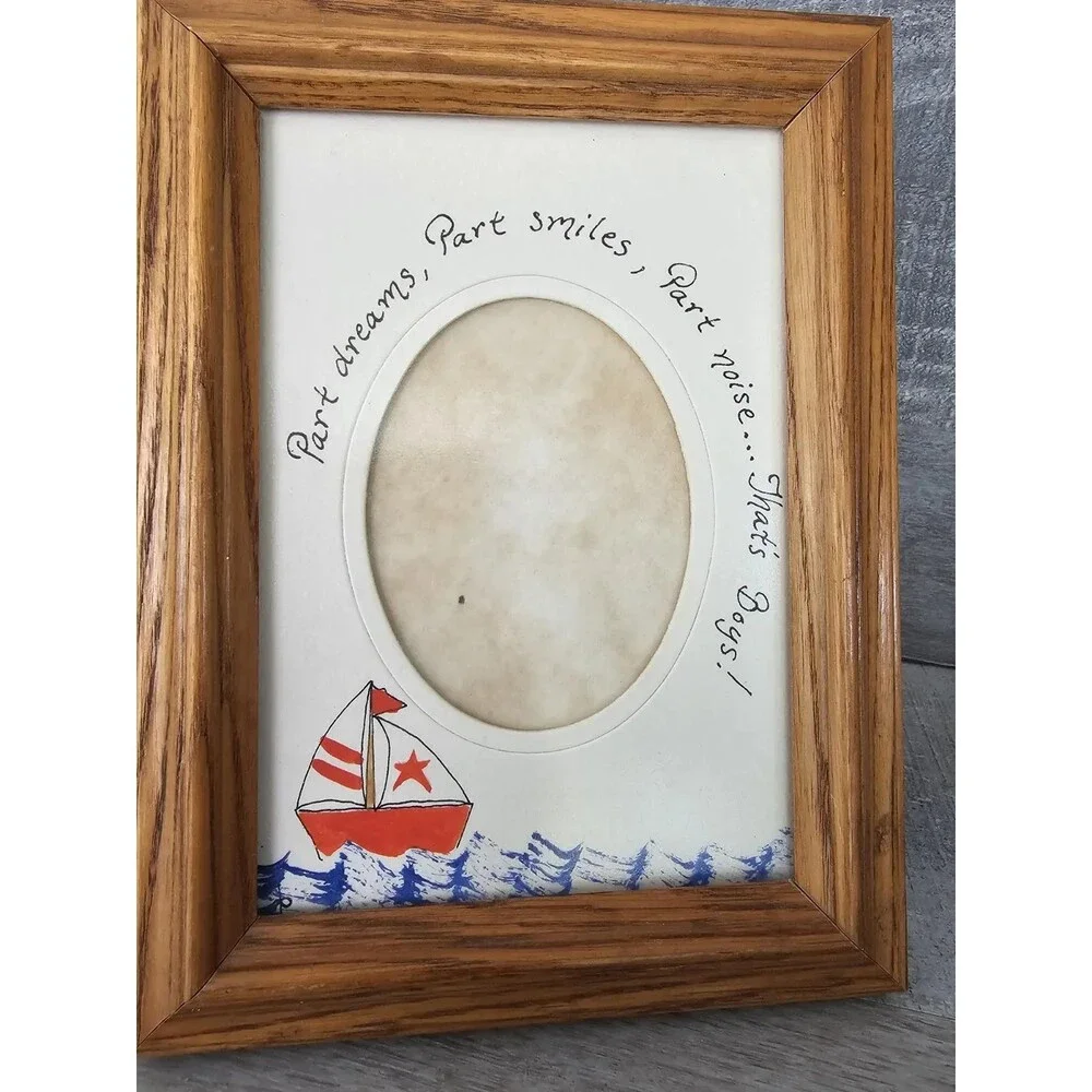 Nautical Theme Photo Frame Lake Beach Cottage Rustic Sailboat Ocean Handpainted